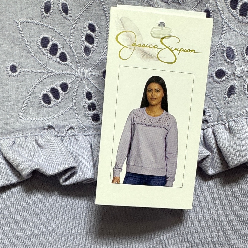 Jessica Simpson Light Purple/Lavender Eyelet Ruffle Sweatshirt - Picture 3 of 10